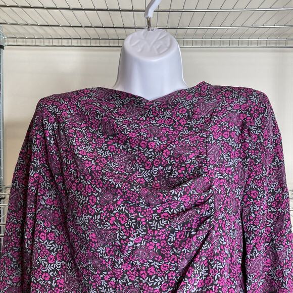 Vintage Cristallo Womens Purple Ditsy Floral Silk Blouse Size 42/10 Boho Italian - Picture 8 of 12